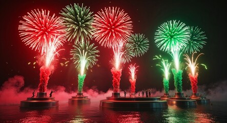 Launching red and green fireworks as symbols of luck wealth and prosperity for the New Year