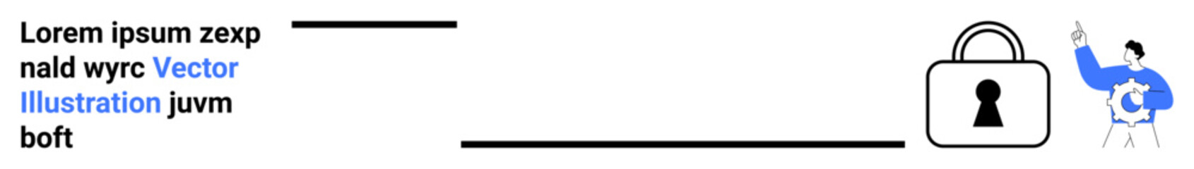 Person setting security lock, text lines indicating protected information. Ideal for cybersecurity, data protection, information security, digital privacy, online safety, security protocols, web