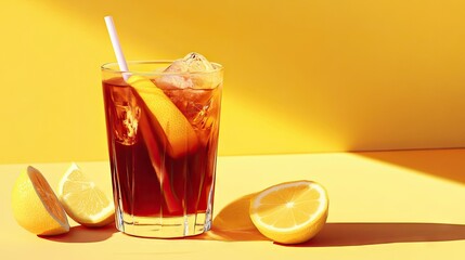 Fototapeta premium Refreshing Iced Tea with Lemon in a Glass