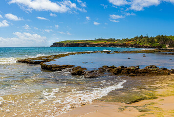 Exposed Reef on Mahaulepu Beach, Mahaulepu Heritage Trail, Poipu, Kauai, Hawaii, USA