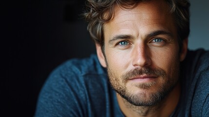 Portrait of a Handsome Man with Blue Eyes