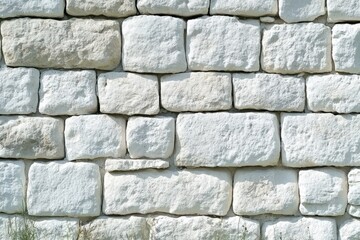 Textured White Stone Wall with Natural Variation in Blocks