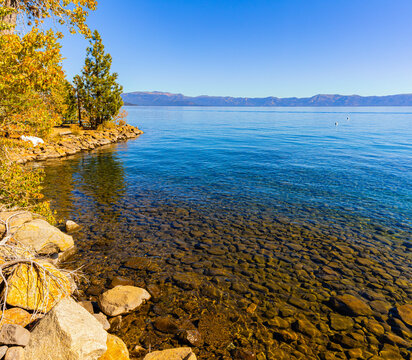 Rocky Shoreline on Hurricane Bay, Lake Tahoe, California, USA