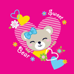 Vector illustration of cute bear with beautiful flowers