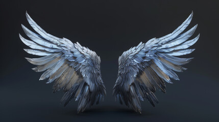 3D silver wings right and left, on a plain black background3D silver wings right and left, on a plain black background