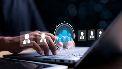 Hr, HRM, Human resources management concept. Check resume, Screening employee information, job applicants, Employees must complete the online survey form, answer the test questions.