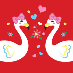 Adorable swan vector illustration adorned with beautiful and vibrant flowers in a graceful