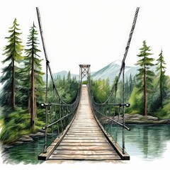 the AI Image Generator, Suspension Bridge Over Serene Forest River Landscape