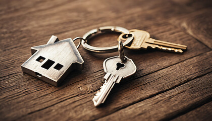  House keys on a wooden background