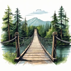the AI Image Generator, Suspension Bridge Over Serene Forest River Landscape
