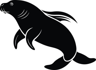 Obraz premium Black Silhouette of a Sea Lion Swimming. Vector Illustration of Marine Mammal. Wildlife Art Print. Aquatic Animal Design.
