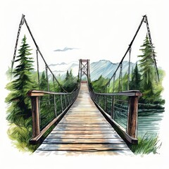 the AI Image Generator, Suspension Bridge Over Serene Forest River Landscape
