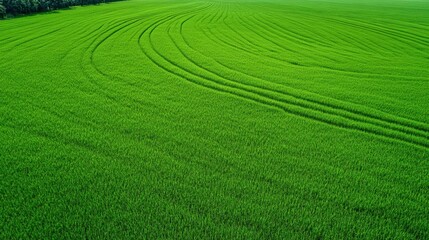 Obraz premium Harvest preparation action in lush green field rural landscape aerial view agricultural concept for sustainable farming