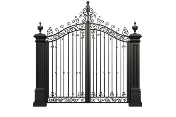 Rustic Wrought Iron Gate with Decorative Scrollwork Isolated on Transparent Background