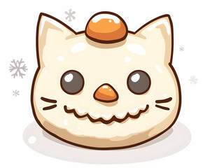 Cute cartoon cat-shaped winter treat with orange nose and hat.