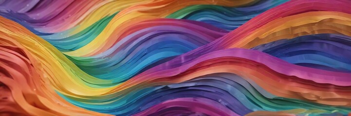Overlapping layers of rainbow colors in a wavy pattern, gradient, rainbow, curve, colorful