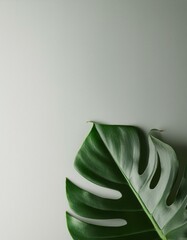 Single Monstera leaf on a gray background.