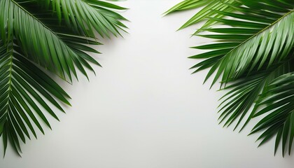 Fototapeta premium Lush green palm fronds on a white background.
