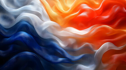 Obraz premium Fluid Fabric Waves: Abstract Color Swirls in Blue, Orange, and White