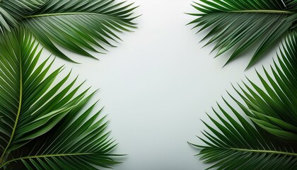 Naklejka premium Lush green palm fronds arranged on a pale backdrop.