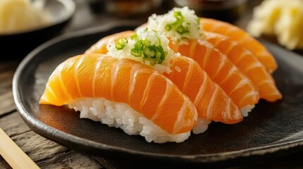 Fresh Salmon Nigiri Sushi with Grated Daikon