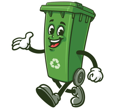 recommend clip art: Trash Bin is walking leisurely,   Cartoon Character Mascot Illustration Vector Clip-art Hand-drawn Logo Design 