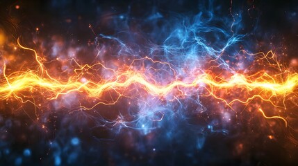 Obraz premium Abstract Energy Flow Blue And Orange Lightning