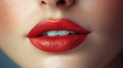 Fototapeta premium Close-up of vibrant red lips with smooth skin texture.