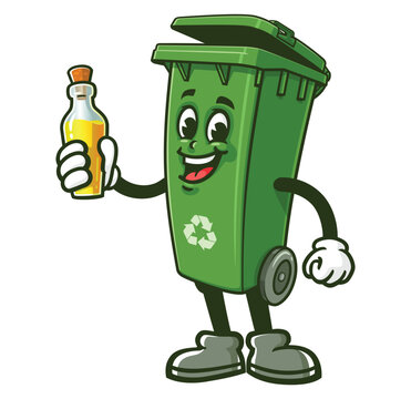 recommend clip art: Trash Bin  with hand sanitizer,   Cartoon Character Mascot Illustration Vector Clip-art Hand-drawn Logo Design 