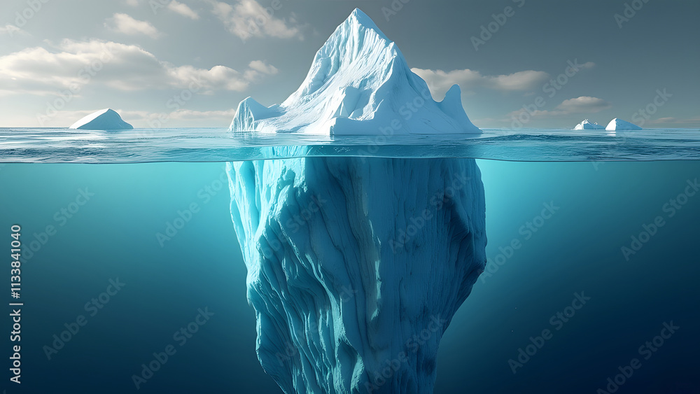Poster iceberg floating in the ocean. global warming concept. 3d rendering. generated by ai