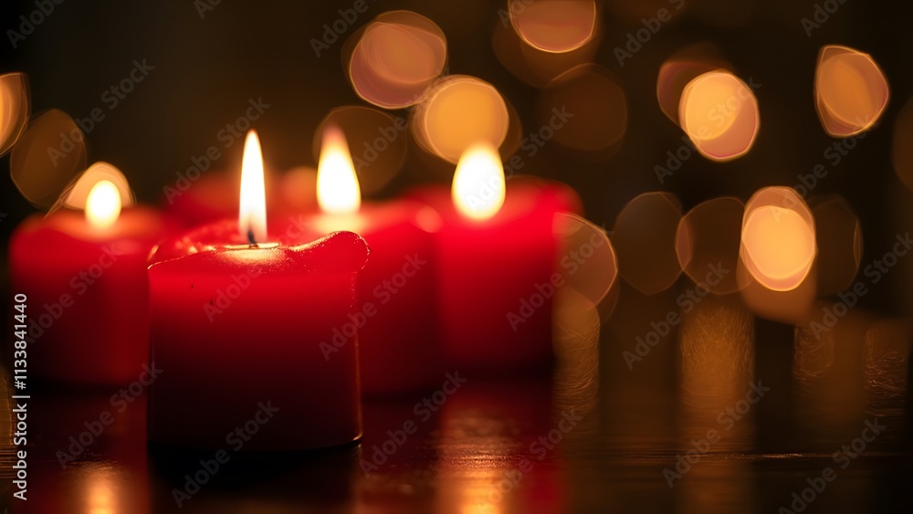 Poster burning red candles on a dark background. shallow depth of field. generated by ai