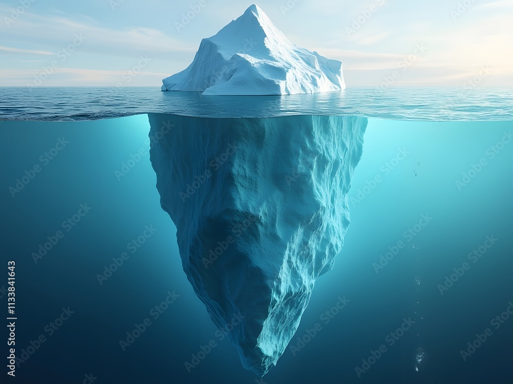 Poster iceberg floating in the ocean. global warming concept. 3d rendering. generated by ai