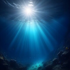Underwater view of the coral reef with fishes and rays of sunlight. generated by AI