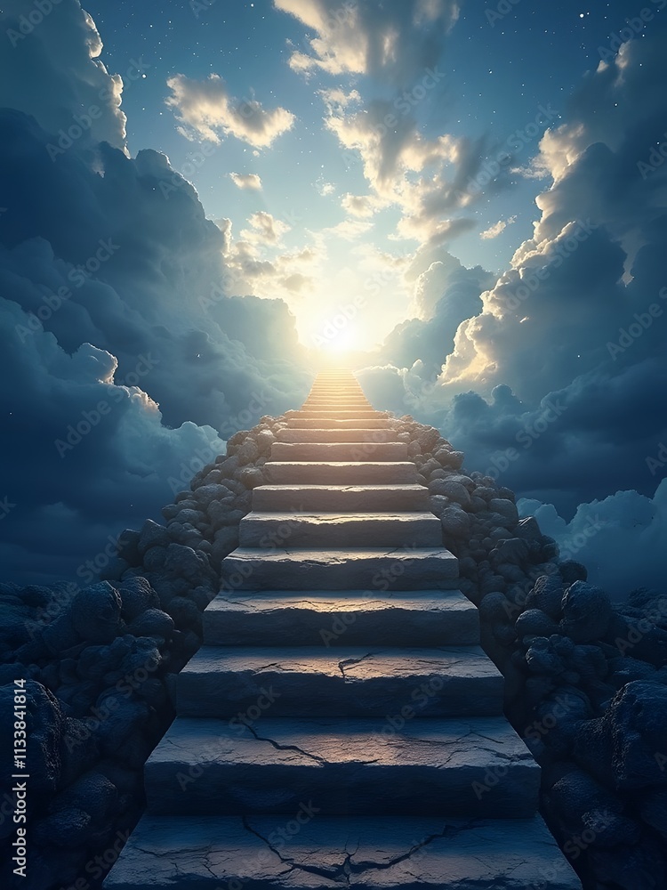 Poster stairway to heaven with sun and clouds. 3d render. generated by ai