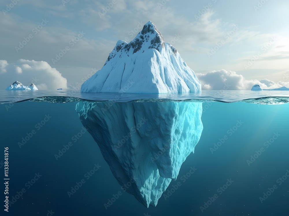 Poster iceberg floating in the ocean. global warming concept. 3d rendering. generated by ai