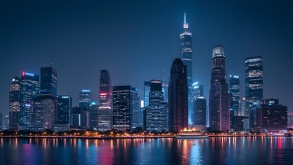 Fototapeta premium Hong Kong skyline at night. Hong Kong is the largest city in the world. generated by AI