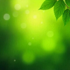 Fototapeta premium A glowing abstract background with green tones, soft bokeh, and leaves symbolizing eco-friendliness and sustainability.