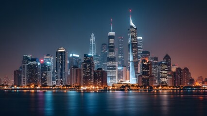 Obraz premium Hong Kong skyline at night. Hong Kong is the largest city in the world. generated by AI