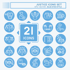 Icon Set Justice. related to Education symbol. blue eyes style. simple design editable