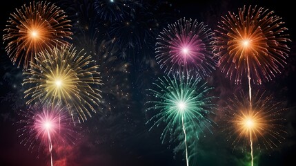 Fototapeta premium Colorful fireworks over the night sky, celebration, and anniversary concepts. generated by AI