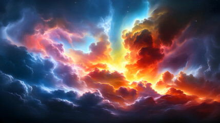 Fototapeta premium Fiery Cloudscape: A Vivid, Imaginative Dreamscape of Celestial Colors