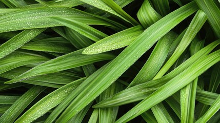 Obraz premium Fresh Green Leaves with Dewdrops on a Natural Background