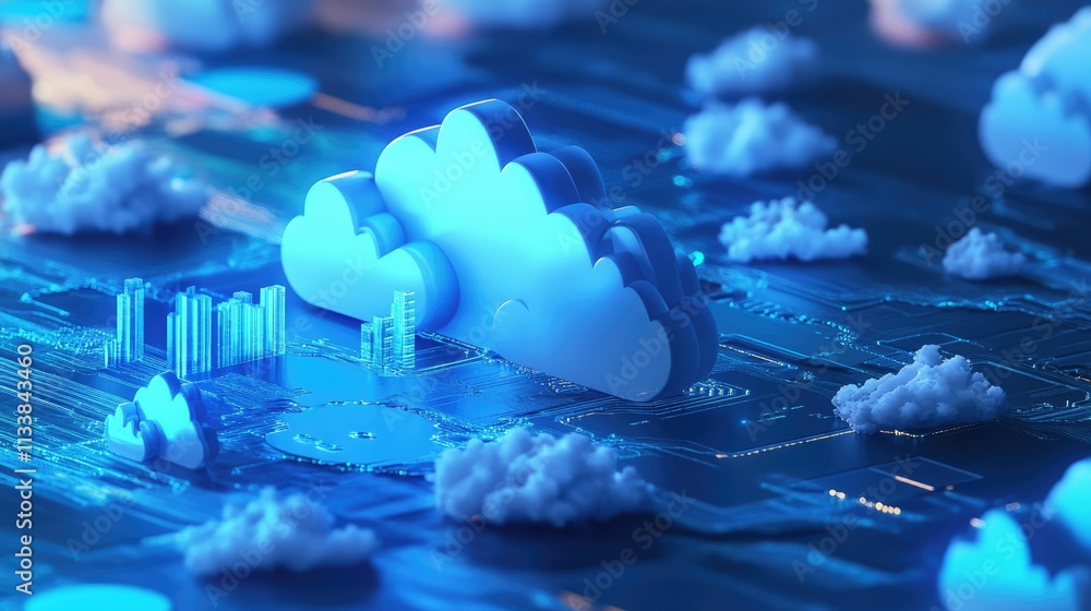 Poster digital cloud computing with abstract data visualization background