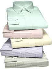 A stack of plaid structured shirt