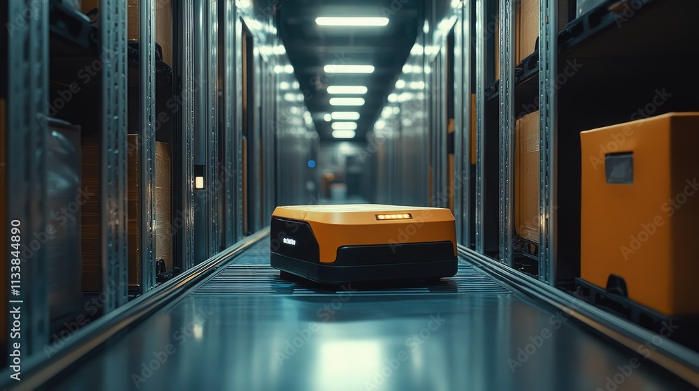 Aufkleber automated warehouse robot navigating through storage aisles efficiently