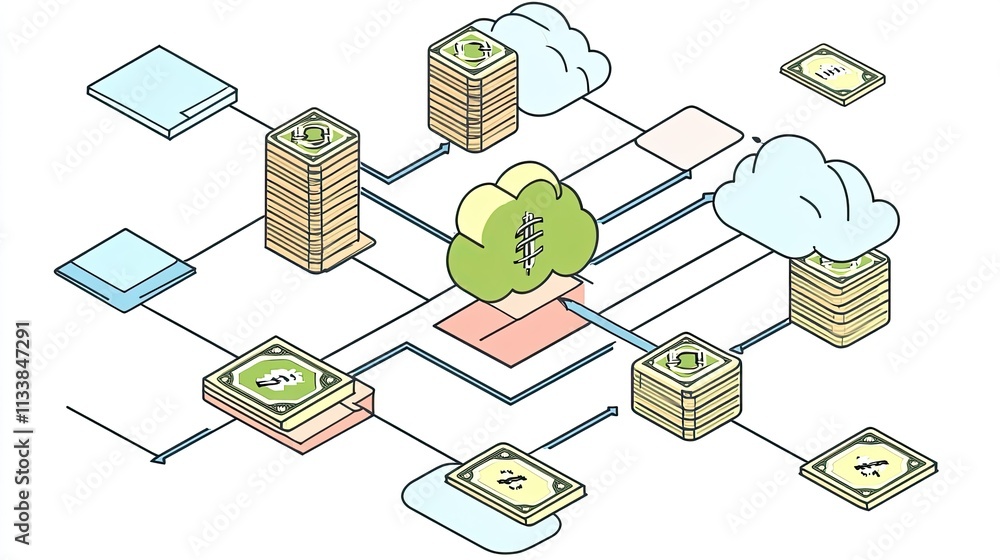 Poster abstract illustration of finance and cloud computing connection