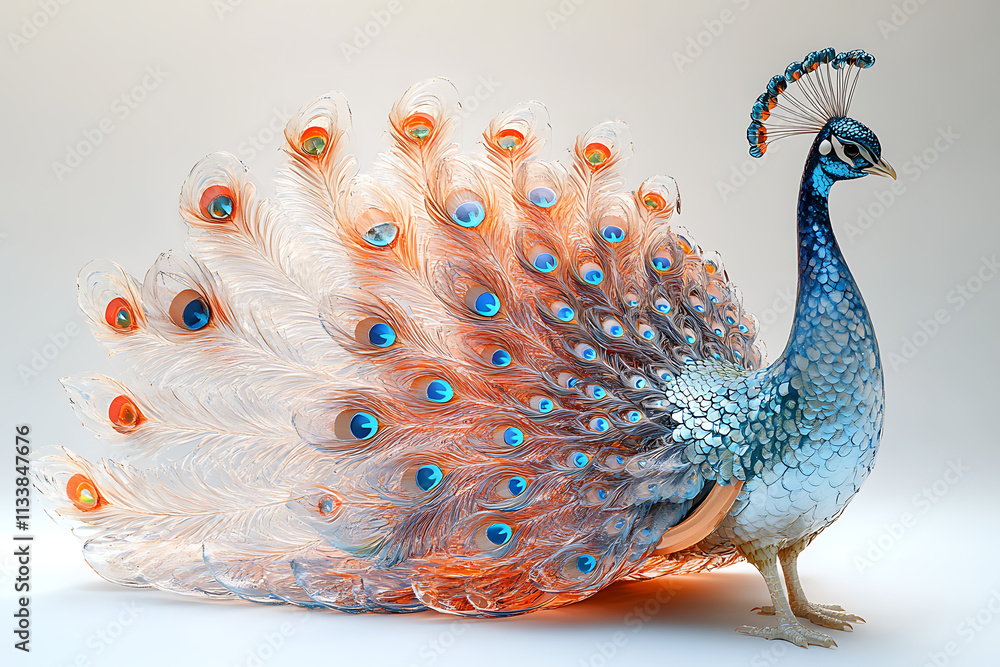 Poster peacock displaying its colorful feathers in an artistic representation