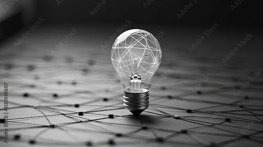 Poster light bulb with connections on dark background in artistic design