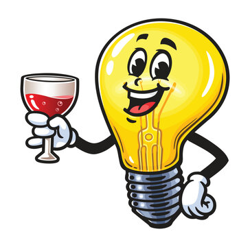 recommend clip art: Light Bulb with a glass of drink,   Cartoon Character Mascot Illustration Vector Clip-art Hand-drawn Logo Design 