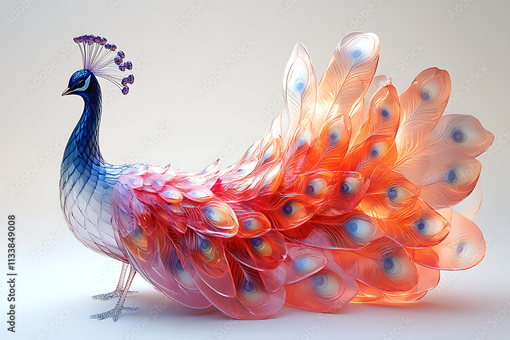 Poster peacock displaying its colorful feathers in an artistic representation